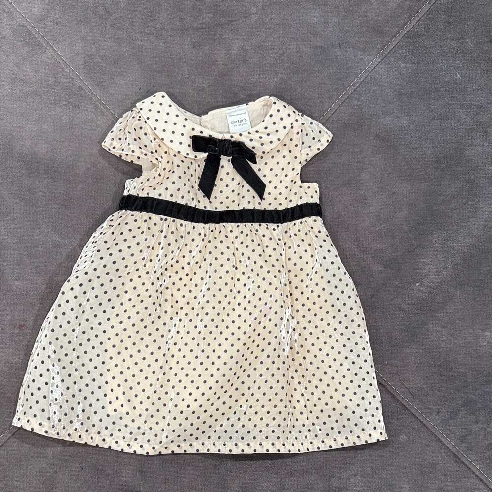 Carter's Cream and Black Polka Dot Dress